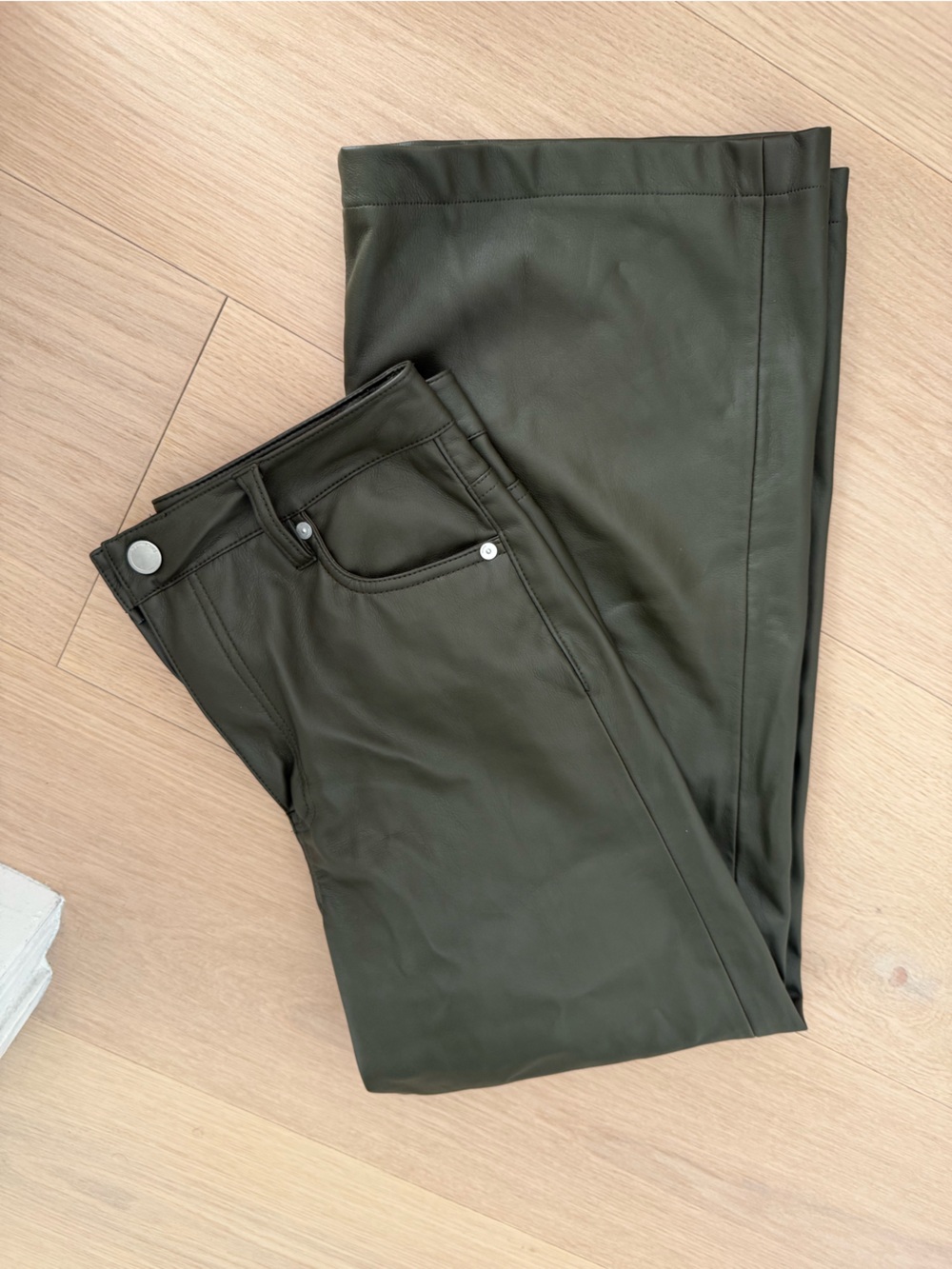 Blank NYC Olive Green Faux Leather Ribcage Wide Leg Pants
